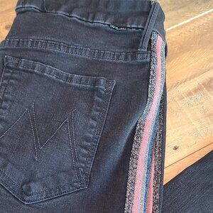 Mother HW, Looker Ankle fray Jeans Black With Multicolor Side Stripe | Size 32